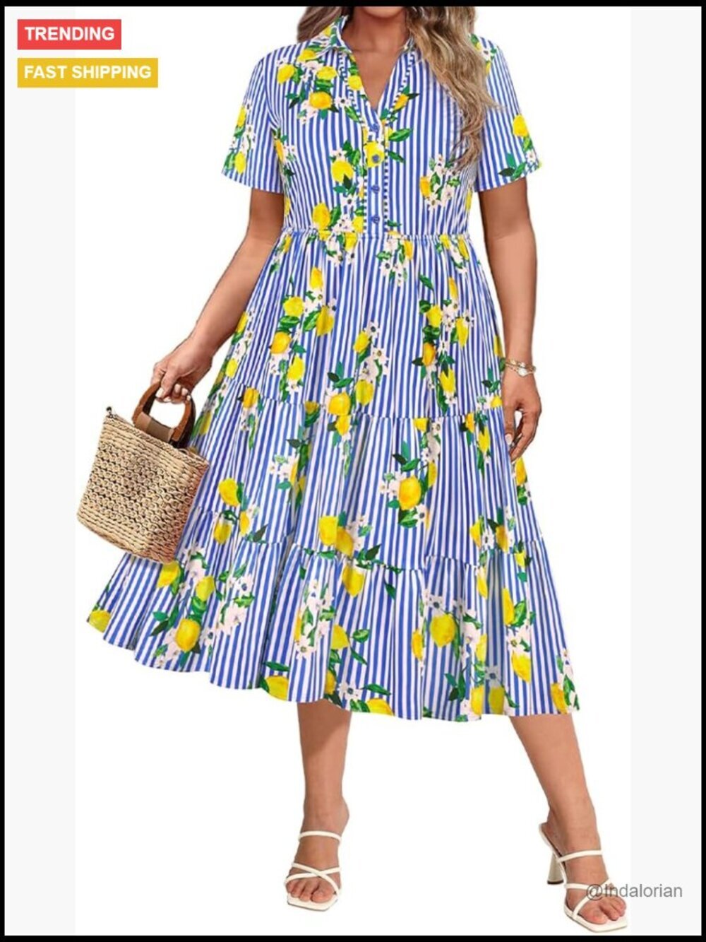 Plus Size Collared V-Neck Short Sleeve Midi Dress with Pockets